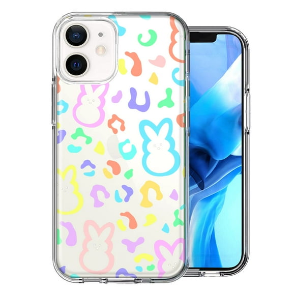 MUNDAZE for Apple iPhone 12 Mini Leopard Easter Bunny Candy Colorful Rainbow Double Layer Phone Case Cover