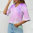 thumbnail image 5 of mihongmao Cute Tops for Teen Girls Women's Fashion Split Flare Sleeves V-Neck Casual Loose T-Shirt Top,Tops for Women Purple L, 5 of 5