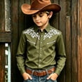 thumbnail image 2 of Wxolcjlv Boys Western Cowboy Shirt Casual Graphic Buttons Down Long Sleeve Shirt, Szies 4-13, 2 of 4