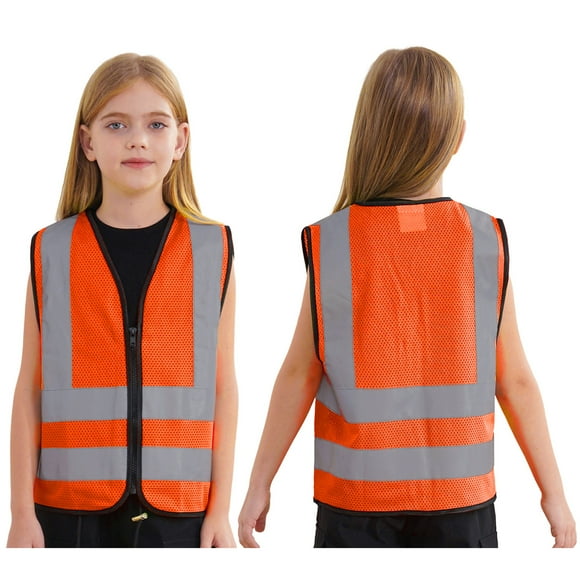 ranrann Kids Safety Vest High Visibility Reflective Vest Construction Worker Traffic Vest with B Orange 3XL