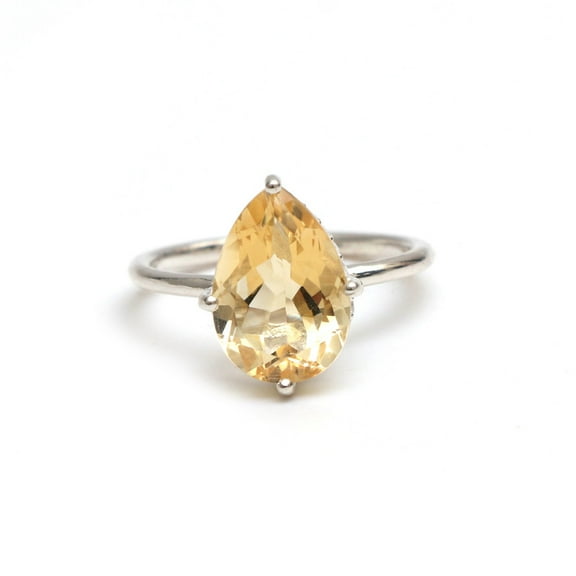 Elegant Natural Golden Citrine Pear Cut Teardrop Wedding Ring 925 Sterling Silver Anniversary Ring - Promised Ring