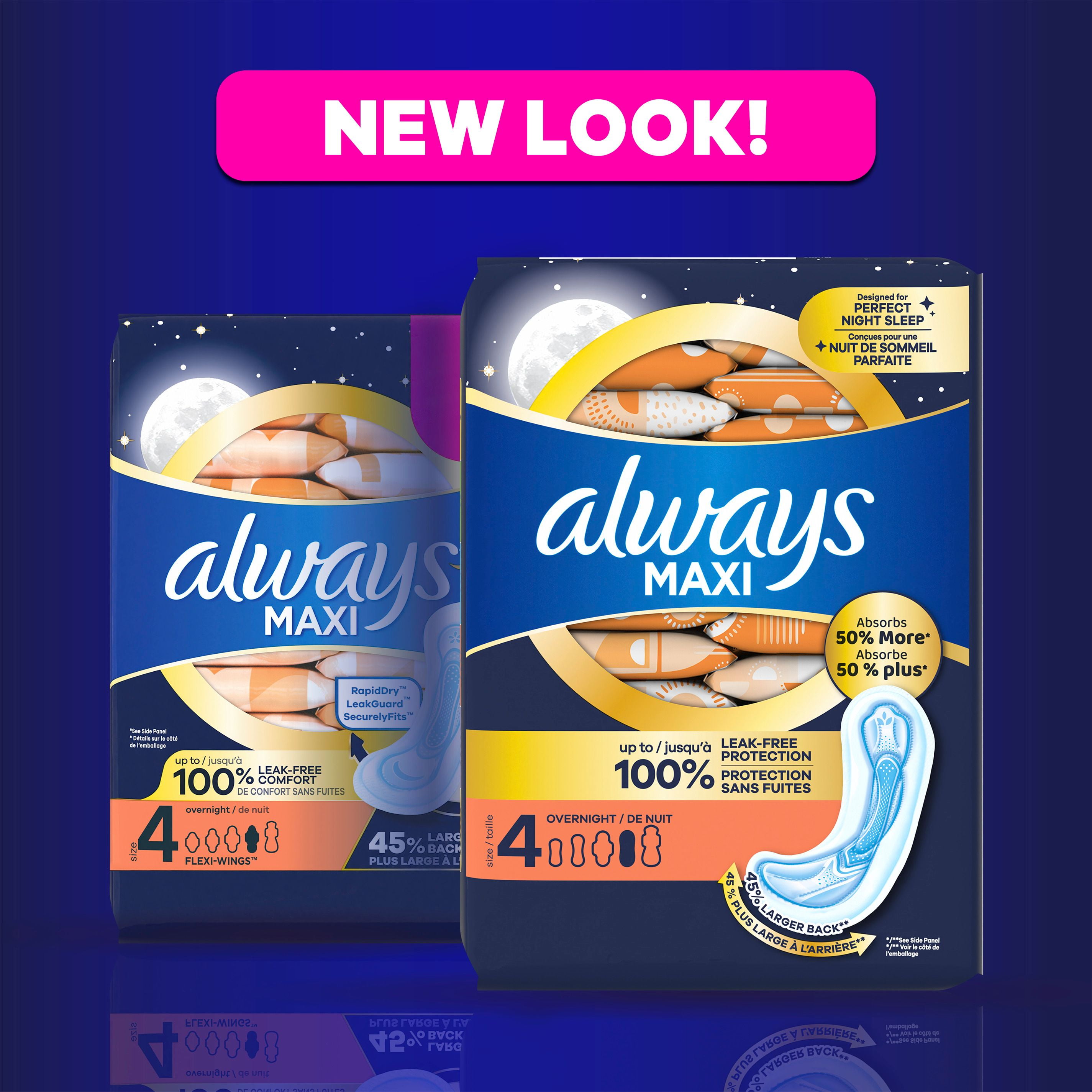 Serviettes Always Maxi, de nuit, degré d’absorption de nuit, sans ailes, pour femmes, taille 4, non parfumées