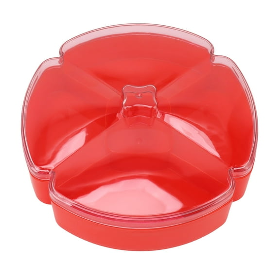 Plastic Serving Trays with Lids, 5 Compartment Divided Serving Plates Plastic Food Container Appetizer Platters Dishes for Fruit, Salads, Candy, Snacks[Red]