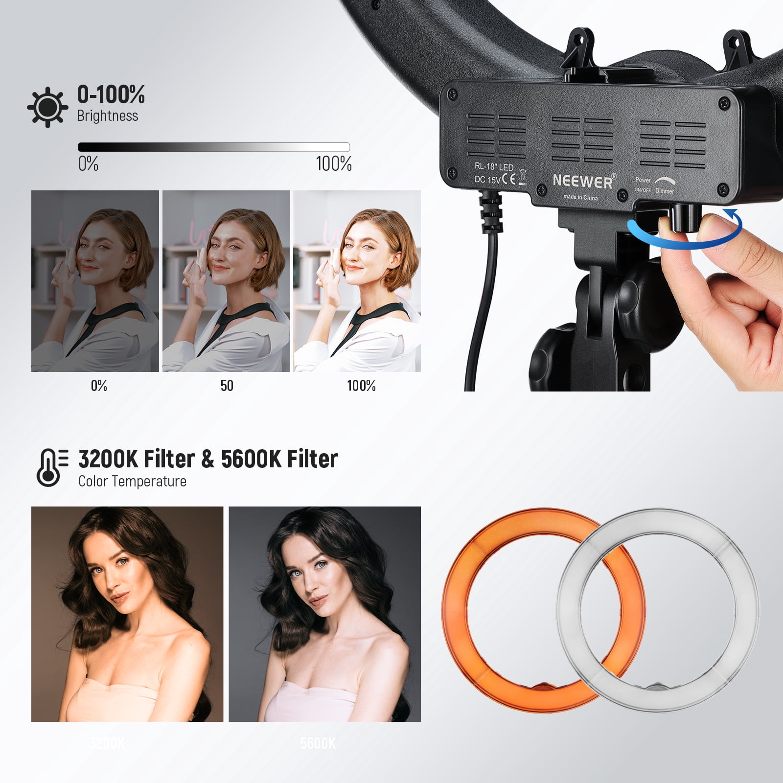 Neewer 55W 18" Ring Light Kit, 5600K Dimmable LED Ringlight Tripod Stand Phone Holder for iPhone Selfie Makeup Tattoo Studio Photo Video Recording