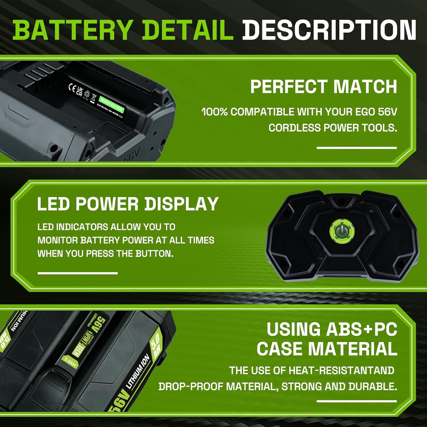 56V Battery Replacement for EGO 56V Battery BA5600T BA4200T BA1400 BA5600T 5.0Ah Lithium Ion Batteries