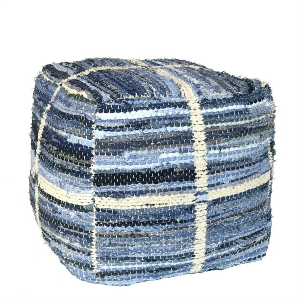 Grid Pattern Chenille Upholstered Pouf with Cotton Filling ...