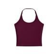 thumbnail image 7 of Fengqque Women's Round Neck Backless Halter Top Basic Tee Camisole Solid Sleeveless Crop Tank Tops Purple L(L), 7 of 7