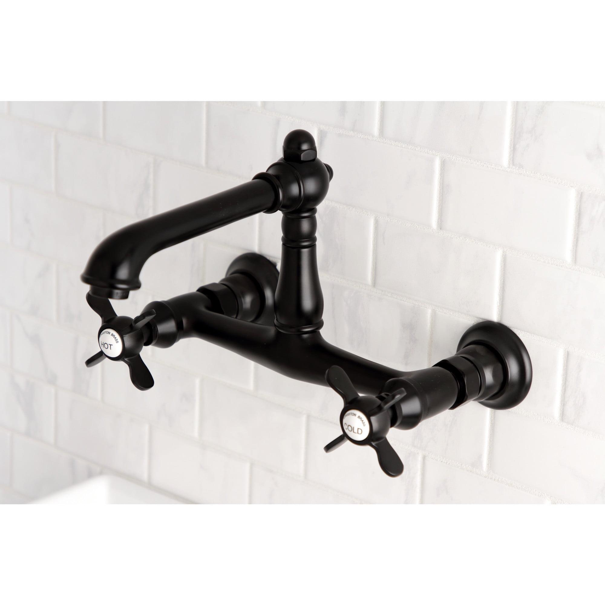 Kingston Brass KS7240BEX Essex Double-Handle Wall Mount Bathroom Faucet, Matte Black