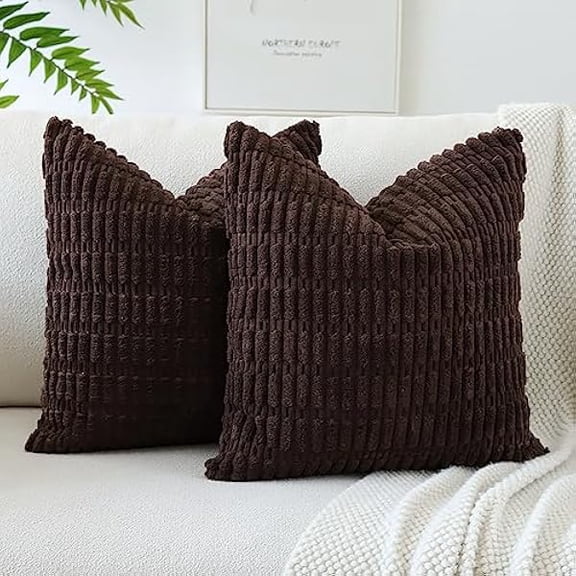 Eryueer Corduroy Soft Striped Decorative Throw Pillow Covers 24x24 Inch Square Cushion Covers 60x60 cm Boho Home Decor Pillowcases Cushion Case for Sofa Couch Living Room Bed Set of 2 (Dark Brown)