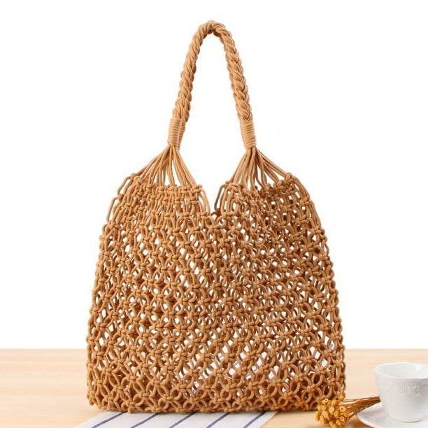 Xiao Hua Bolso de hombro tejido para mujer, bolso de mano y neceser, elegante bolso de playa de verano, 44 x 1 cm x 38 cm (marrón).