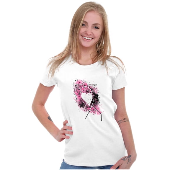 Paint Pink Ribbon Breast Cancer Aware Womens Slim Fit Graphic Tee Brisco Brands X