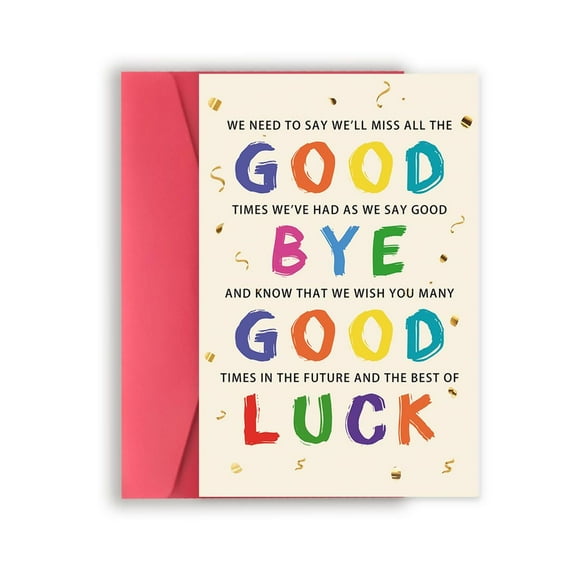 Good Luck Farewell Card - Vibrant "Goodbye Good Luck" Design with Envelope - Perfect for Coworkers, Friends, and Graduates
