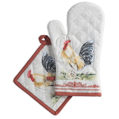 Country Cockerel Cotton Oven Glove Mitt Kitchen Accessory Home Cooker NEW 
