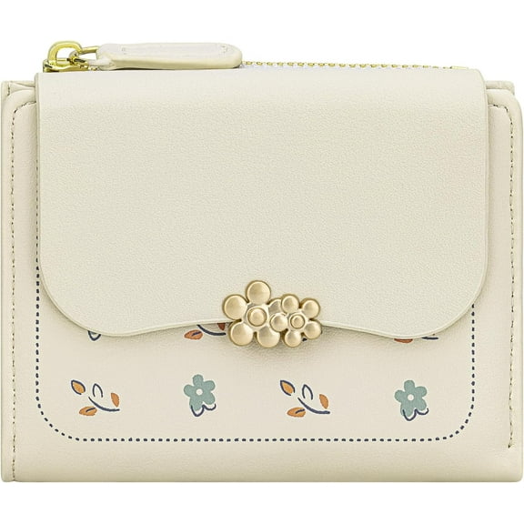 Wallet for Women Girls, Small Cute Bi-fold RFID Blocking Women’s Wallet with Zipper Coin Purse and Card Holder (Off-White)