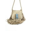 Totem Braided Leather Beaded Fringe Mini Saddle Crossbody Handbag Tan