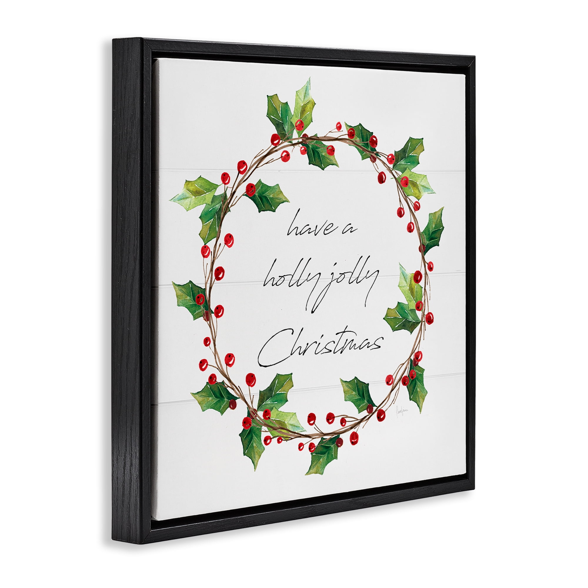 Stupell Industries Christmas Seasonal Phrase Holiday Painting Black Floater Framed Canvas Art Prints Wall Art, 18 x 18