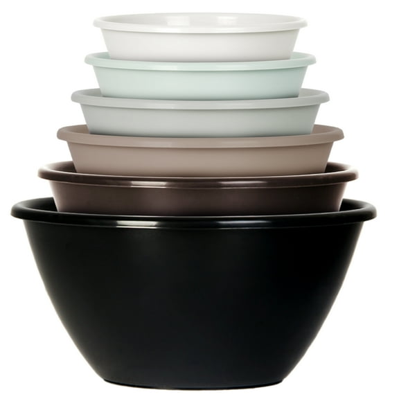 6 Pack Large Plastic Mixing and Serving Bowls, Plastic Nesting Bowls Set - 120OZ, 80OZ, 50OZ, 32OZ, 22OZ, 12OZ - Urban YE392.900