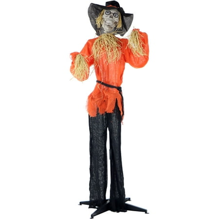 Haunted Hill Farm Life-Size Animated Skeleton Scarecrow Prop With Rotating Head Multicolor