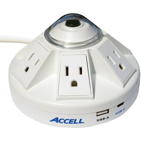 UPC: 0826388111172 | ACCELL D080B-032K Powramid C Power Center Surge Protector with USB-A and USB-C Charging Station (White)