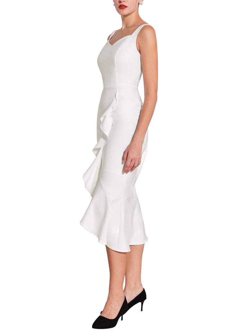 Hobemty Women's Ruffled Elegant Sweetheart Neck Sleeveless Midi Fishtail  Dress XL Beige White - Walmart.com