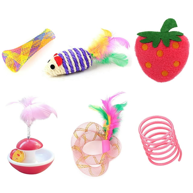 Ensemble de 6 Jouets pour Chat Interactifs Fraise Cat Toy Cat Jouet Souris Jouet Ressort pour Animal