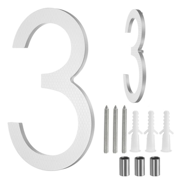 Uxcell 8" Solid Aluminum Floating House Number for Outside(Number 3, Reflective Silver)