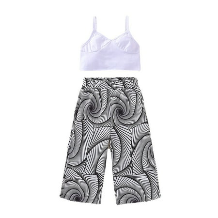 

Toddler Girls Outfit Baby Solid Sleeveless Tops Blouse Print Pants Trousers Outfits Set 2Pcs Clothes