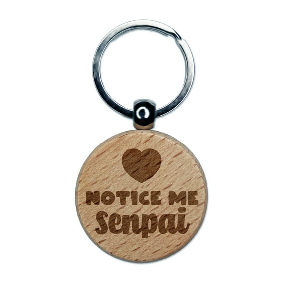 Notice Me Senpai Anime Manga Round Keychain Charm Tag - Engraved Wood