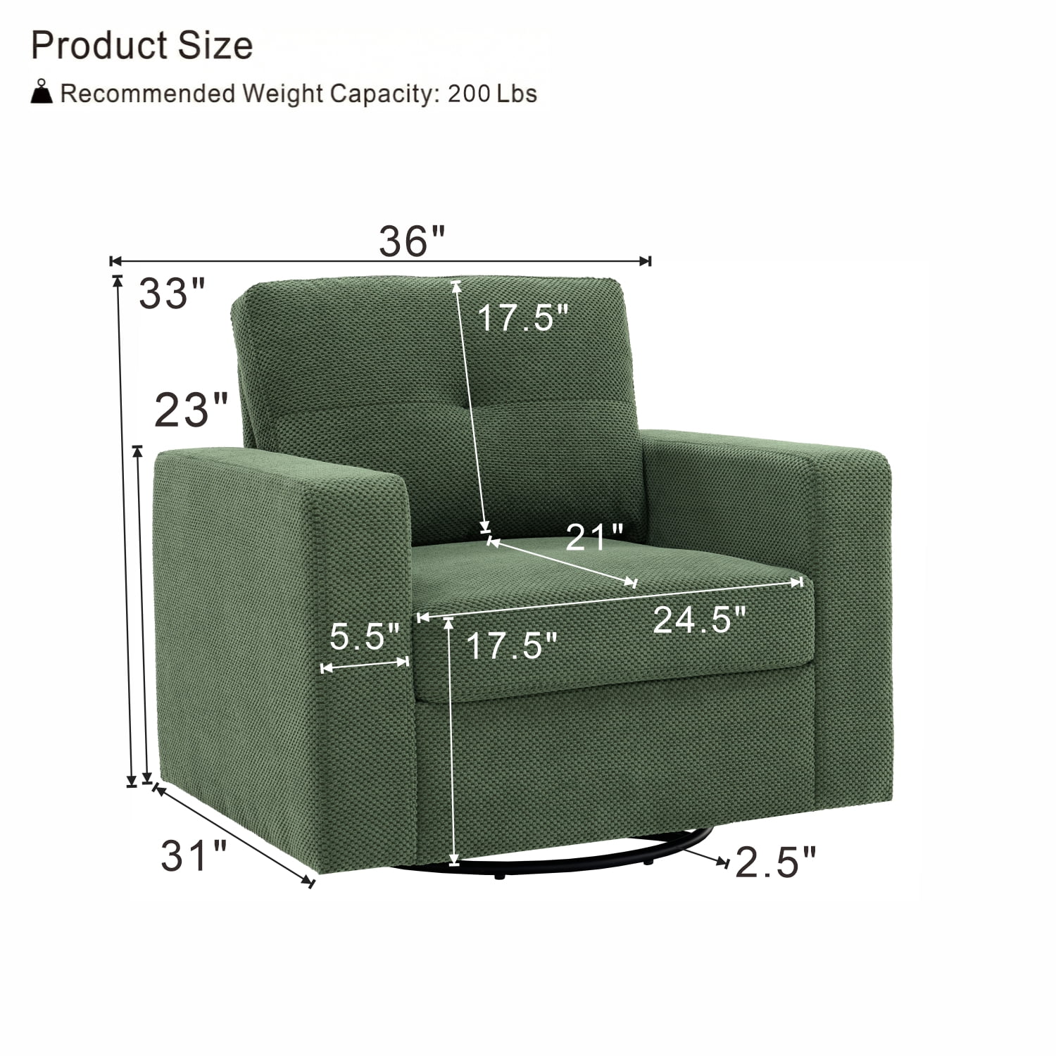 MOONMISS 360° Swivel Accent Chair with Point-Tufted Back & Textured, Upholstery Square Arm Armchair with Metal Pedestal Base, Soft Pillows for Living Room, Bedroom