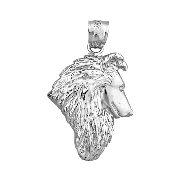 Rhodium Plated 925 Sterling Silver Collie Head Dog Pendant