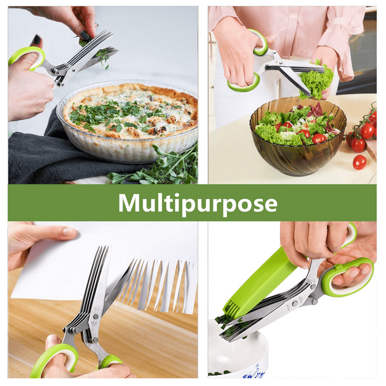 2Pack Herb Scissors Set Cool Kitchen Gadgets Gifts Kitchen Shears Scissors with Stainless Steel 5 Blades+Cover+Brush,Rust Proof,Sharp Cutting Garden