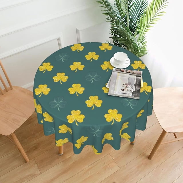 St. Patricks Day Tablecloth Round Table Cloths 60 Inch Wrinkle Resistant Picnic Table Covers Washable Polyester Camping Tablecloth for Kitchen, Camping, Party, Dinner