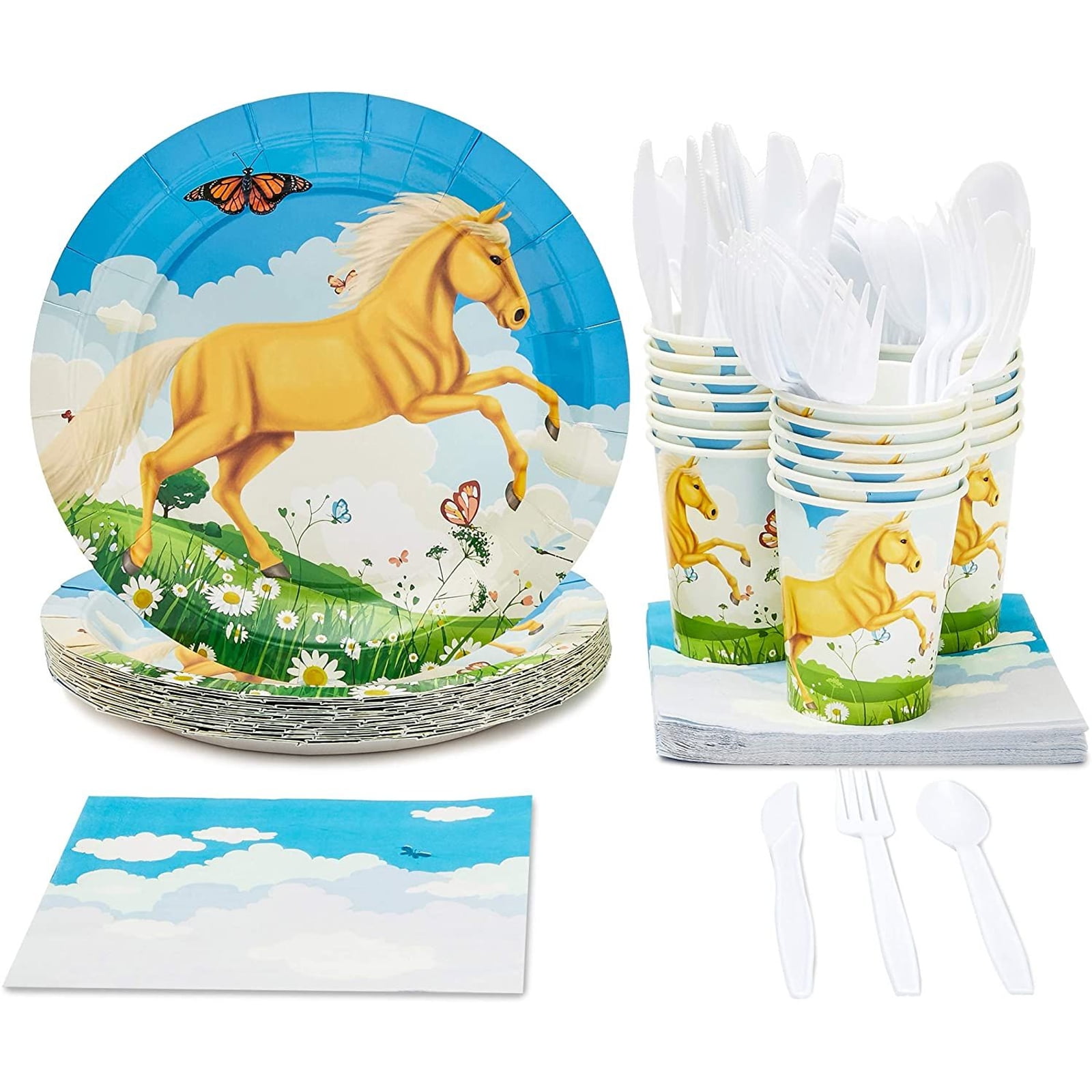 Horse Birthday Party Supplies Set Plates Napkins Cups Tableware Kit for 16