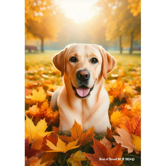 Yellow Labrador - Best of Breed DCR Falling Leaves Garden Flag 12" x 17"