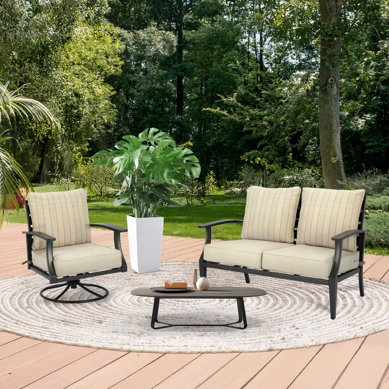 BPS 24x24x5 inch Outdoor Deep Seat Cushion, Water-Resistant Patio Furniture Cushions for Outdoor Chairs, Sofa, Couch, 2-Piece, Brown Striped