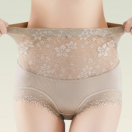 Womens Plus Size Underwear Lace Underwear for Women Full Cover High Waisted Breathable Panties Comfy Butt Lifting Panties Lightweight Seamless Shapewear Briefs Coffee