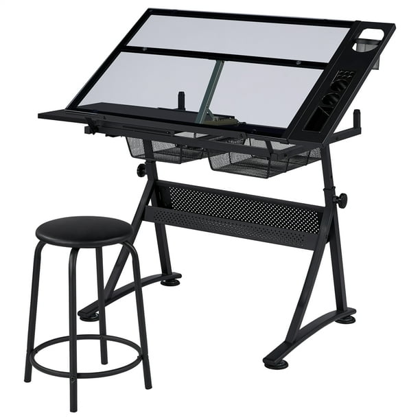 Topeakmart Height Adjustable Glass Drafting Table Multifunctional Arts