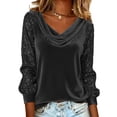 thumbnail image 3 of Laqbezok Women Elegant Cowl Neck Sequin Velvet Long Sleeve Blouse, Shimmering Party Sparkly Pullover Fashion Outfit, 3 of 5