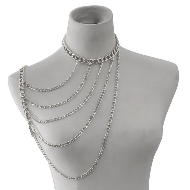 Cadena de moda para mujer, joyería de hombro multicapa, borlas, collares de disfraz Blanco A