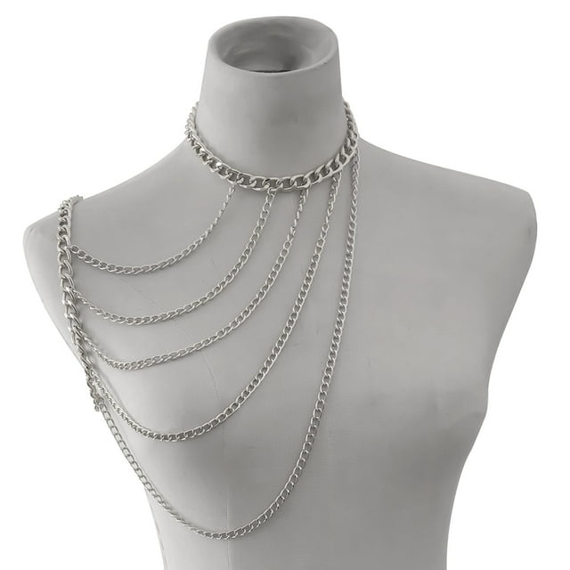 Body Chain Fashion Multilayered Shoulder Jewelry Chain Tassels Necklaces White A
