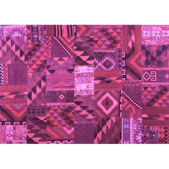 Ahgly Company Indoor Rectangle Patchwork Purple Transitional Area Rugs, 6' x 9'