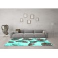 thumbnail image 3 of Ahgly Company Machine Washable Indoor Round Abstract Turquoise Blue Contemporary Area Rugs, 8' Round, 3 of 4