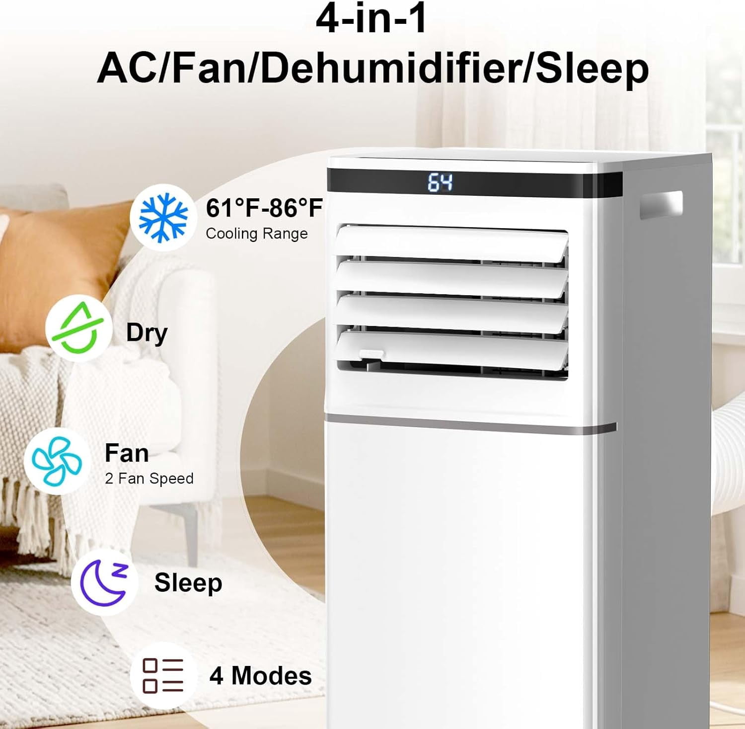 Havato 10,000 BTU Portable Air Conditioners Up to 450 sq.ft, 4in1 Standing Smart Cooling AC with Remote, Dehumidifier, Fan, AC Units portable Cools Room, 3 Modes, 24-hour timer, LED Display, Bedroom