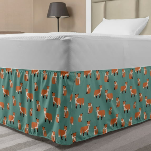 Nursery Bed Skirt, Childish Cartoon of Forest Animals Sitting Woodland Creatures, Elastic Bedskirt Dust Ruffle Wrap Around for Bedding Decor, 4 Sizes, Burnt Sienna and Laurel Green, by Ambesonne