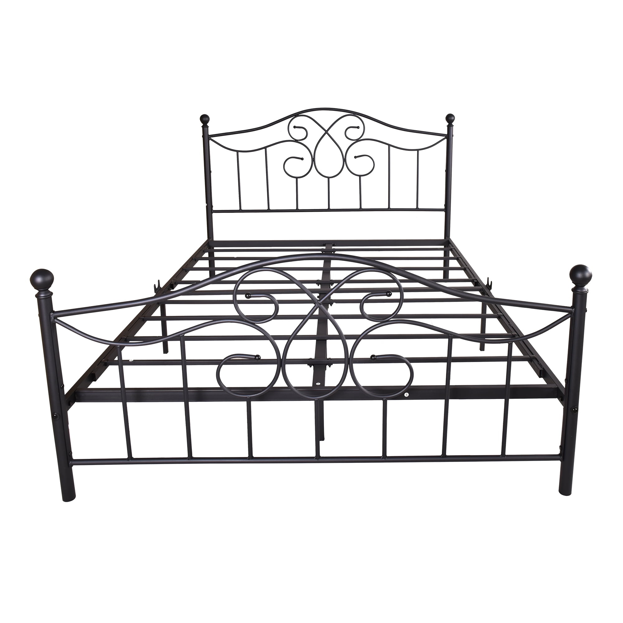 Queen Size Bed Frame Metal Platform Mattress Foundation with Headboard