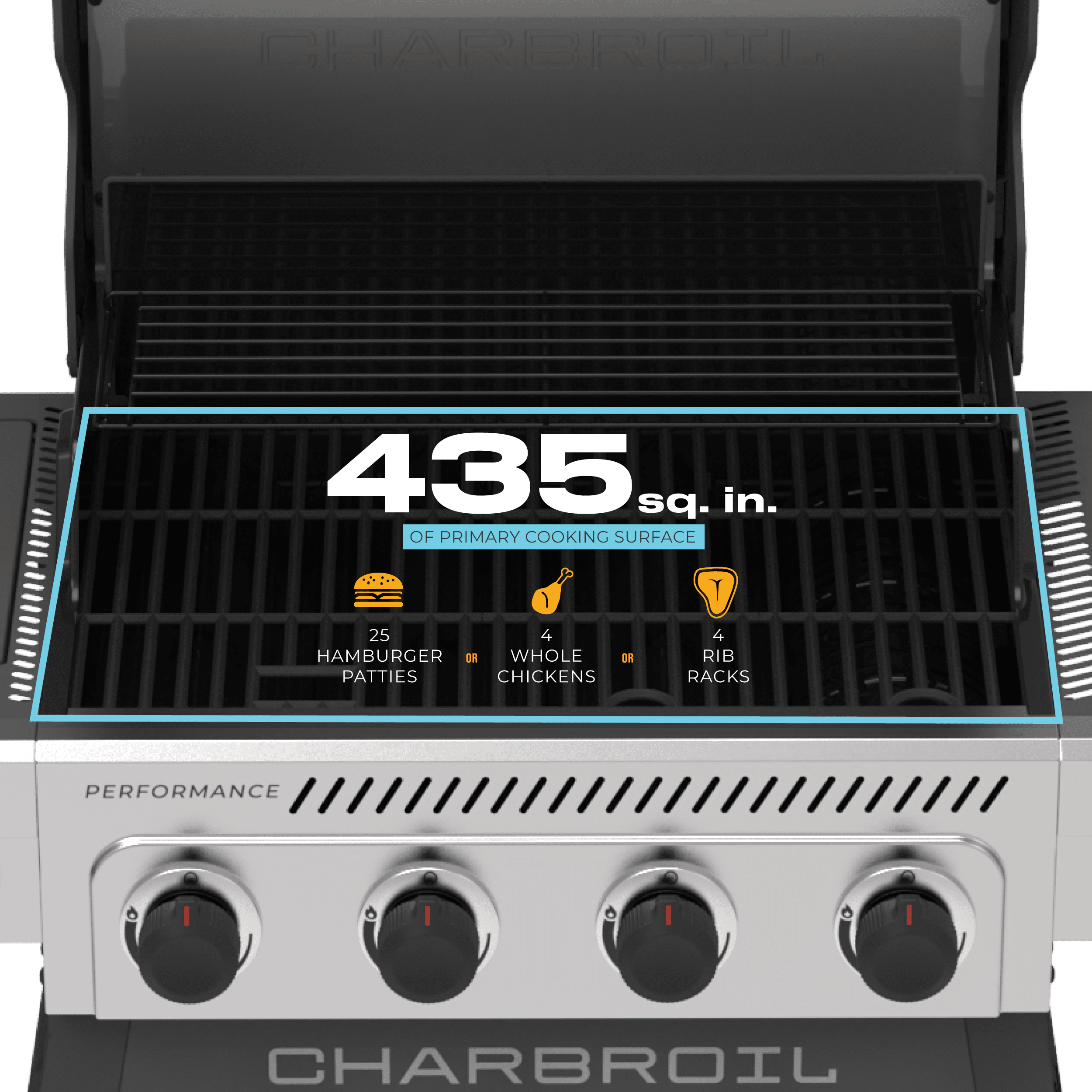Charbroil® Performance Series™ FlavorMax™ 4-Burner Cart Gas Grill with Side Burner, Stainless