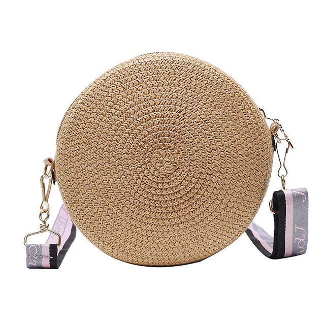Pink Bolso de hombro tipo bandolera con tejido de paja pequeño para mujer y niña, bolso de compras tejido