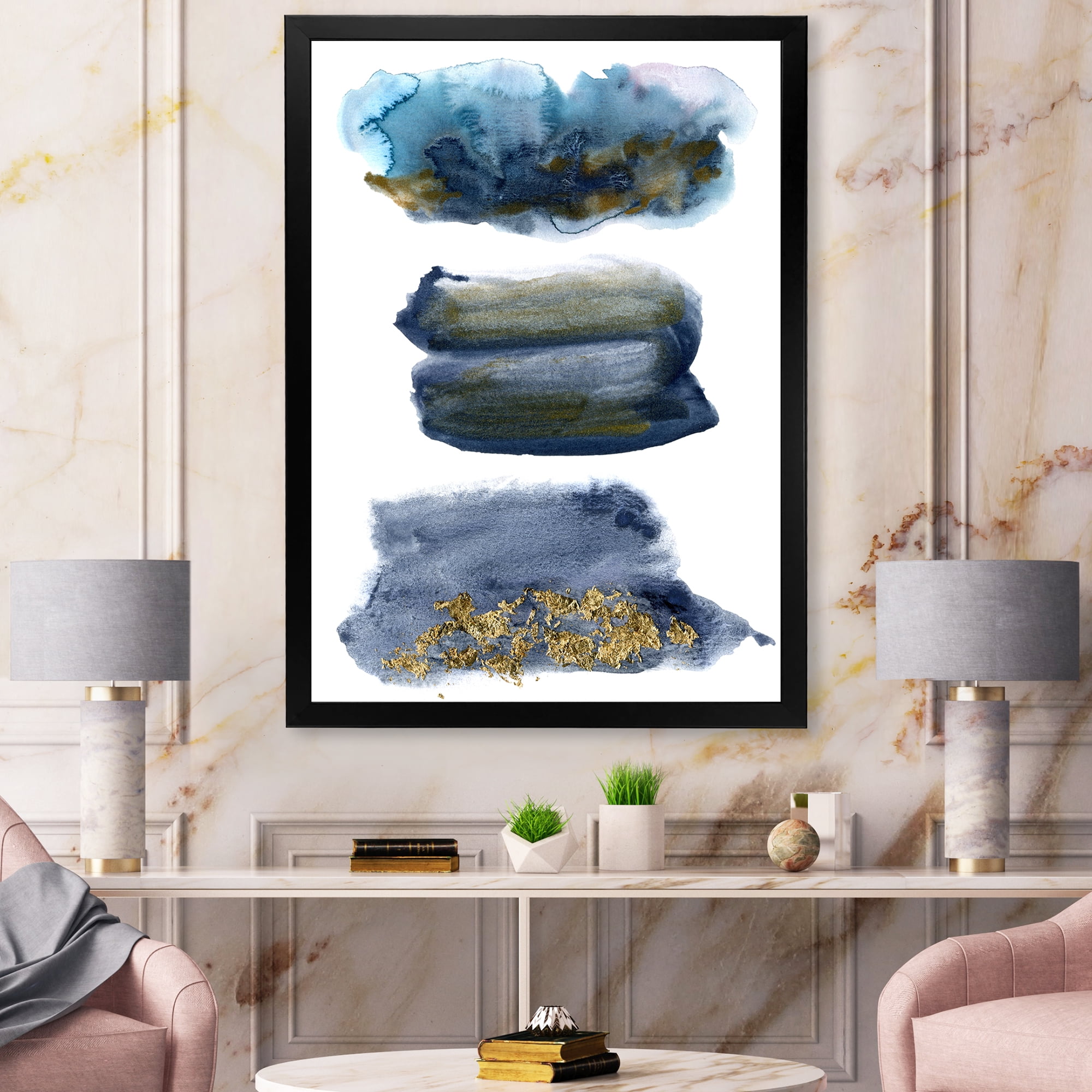Designart 'Abstracts Clouds With Golden Touches' Modern Framed Art Print