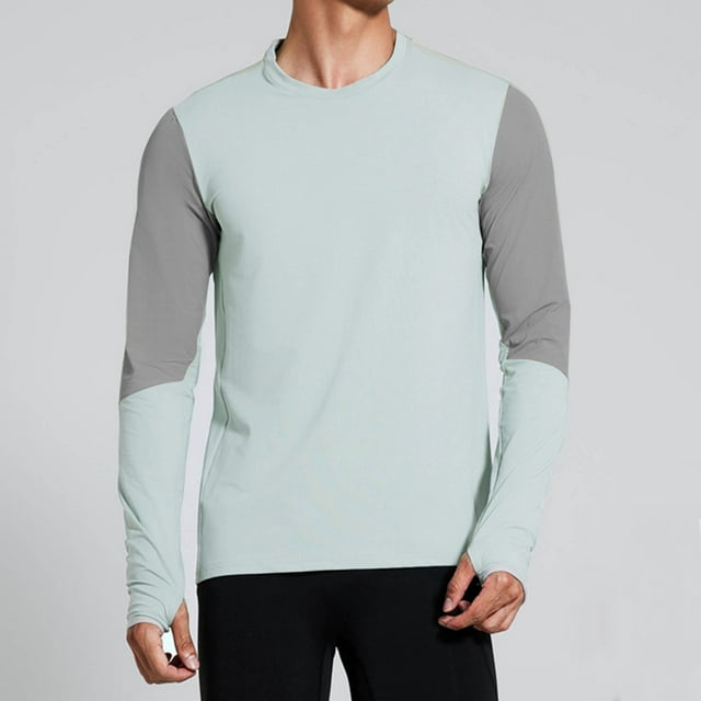 pstuiky Camisas de manga larga abrigadas para hombre, Camiseta de manga larga con cuello redondo y protección solar para entrenamiento físico, elástica, para exteriores, para hombre xxl