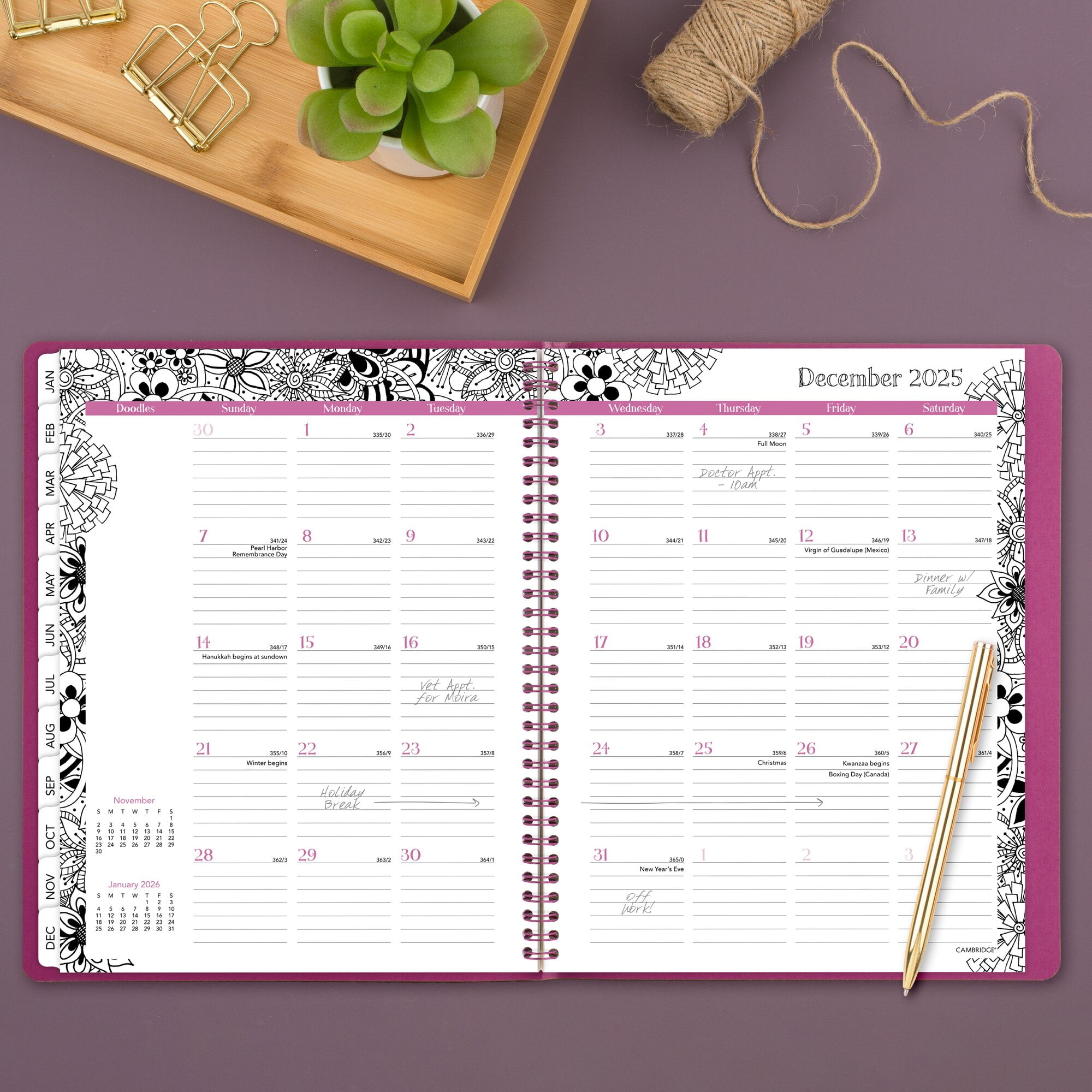 Cambridge FloraDoodle 2025 Weekly Monthly Appointment Book Planner BlackWhite